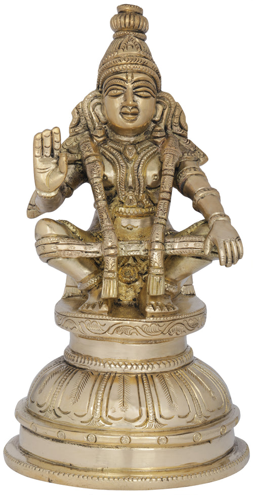 7" Lord Ayyappan Brass Statue Handmade