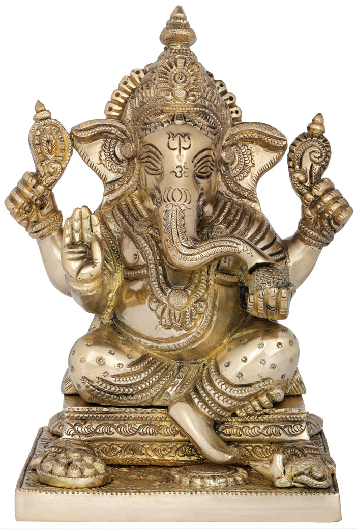 8" Temple Ganesha In Brass | Handmade | Made In India