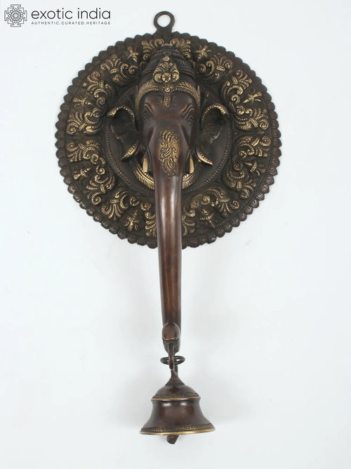 14" Haloed Ganesha Brass Temple Bell Idol Handcrafted