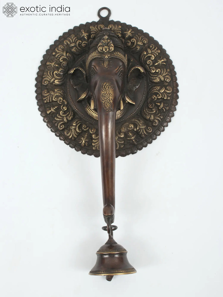 14" Haloed Ganesha Brass Temple Bell Idol Handcrafted