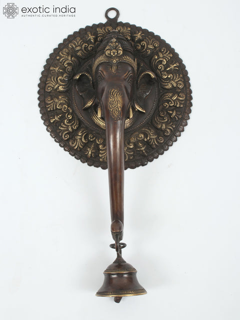 14" Haloed Ganesha Brass Temple Bell | Indian Handcrafted Idol