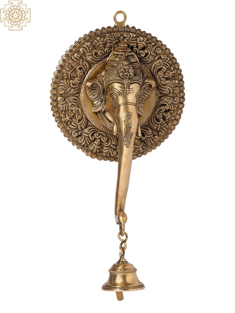 14" Haloed Ganesha Brass Temple Bell | Indian Handcrafted Idol