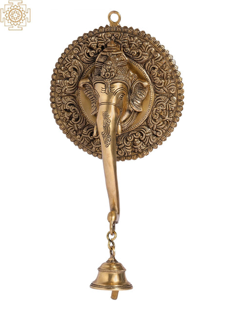 14" Haloed Ganesha Brass Temple Bell | Indian Handcrafted Idol