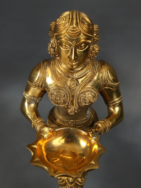 15" Superfine Exclusively Carved Deepalakshmi | Brass | Handmade | Made In India