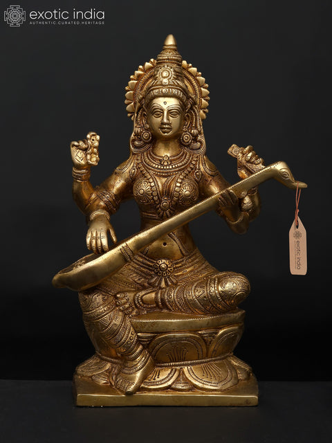 12" Maa Veena Vadini Saraswati In Brass | Handmade | Made In India