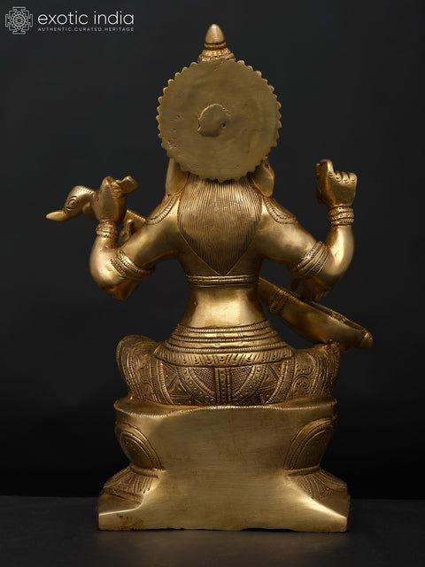 12" Maa Veena Vadini Saraswati In Brass | Handmade | Made In India