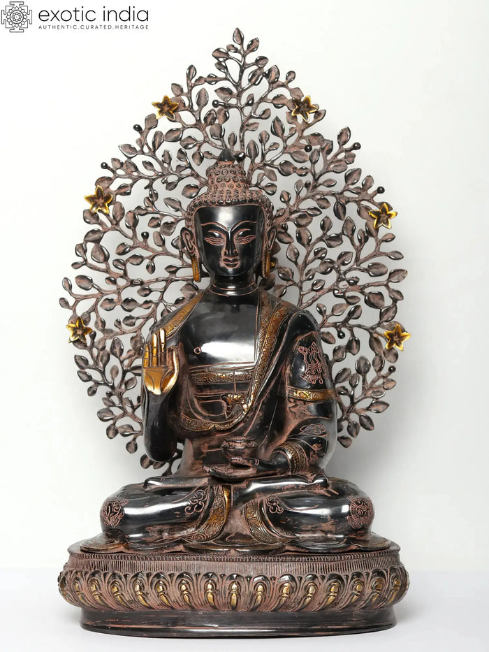 20" Brass Shakyamuni Buddha Statue Preaching Dharma with Bodhi Tree
