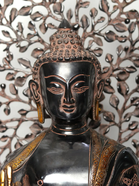 20" Superfine Shakyamuni Buddha Idol Preaching His Dharma with Bodhi Tree as Backdrop