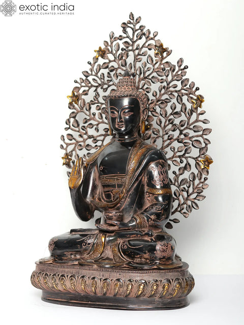 20" Superfine Shakyamuni Buddha Idol Preaching His Dharma with Bodhi Tree as Backdrop