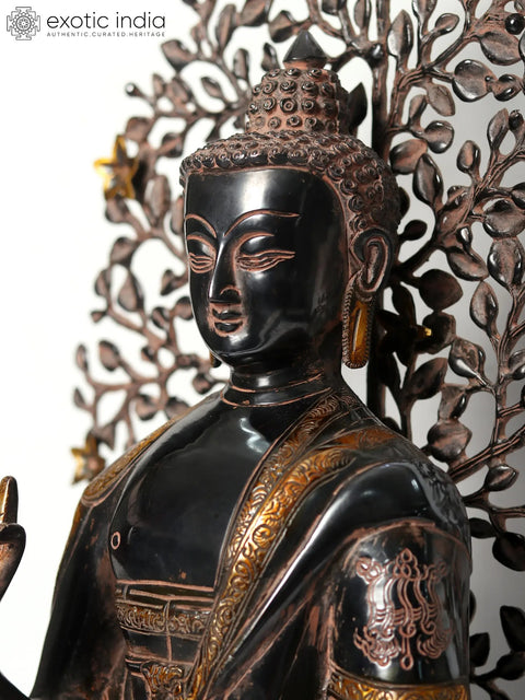 20" Superfine Shakyamuni Buddha Idol Preaching His Dharma with Bodhi Tree as Backdrop