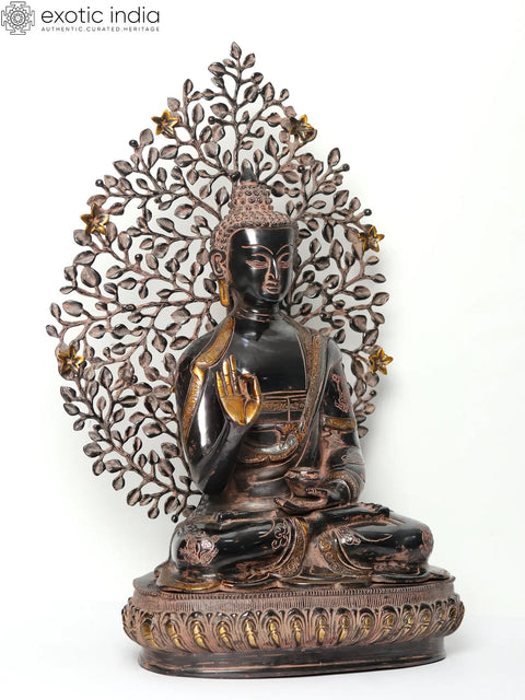 20" Superfine Shakyamuni Buddha Idol Preaching His Dharma with Bodhi Tree as Backdrop