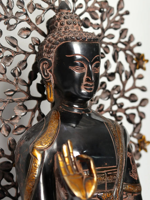 20" Superfine Shakyamuni Buddha Idol Preaching His Dharma with Bodhi Tree as Backdrop