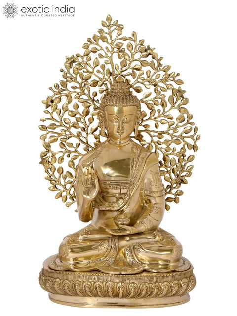 20" Superfine Shakyamuni Buddha Idol Preaching His Dharma with Bodhi Tree as Backdrop
