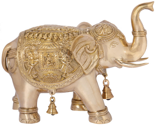 Brass Elephant Carrying Queen's Palki Statue - Vastu Compliant