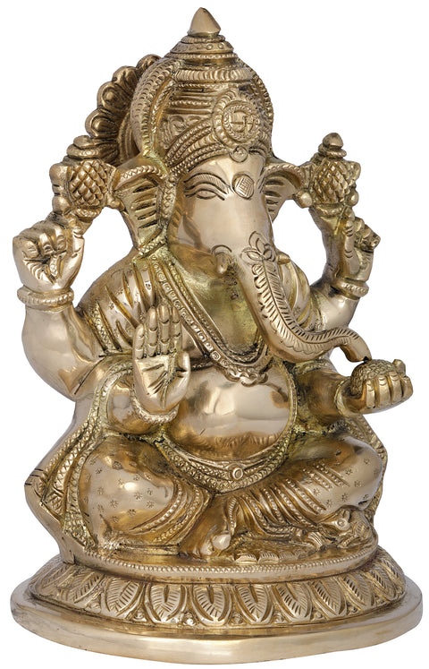 7" Chaturbhuja Ashirwad Ganesha In Brass | Handmade | Made In India