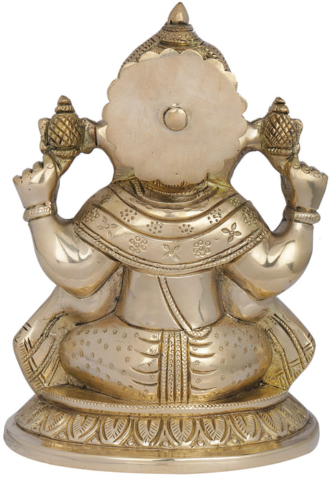 7" Chaturbhuja Ashirwad Ganesha In Brass | Handmade | Made In India
