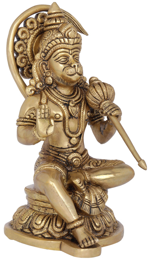 8" Seated Hanuman Blessing Brass Statue Handmade