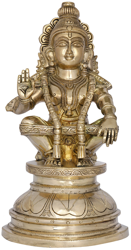 12" Ayyappan Brass Statue Handmade for Pooja