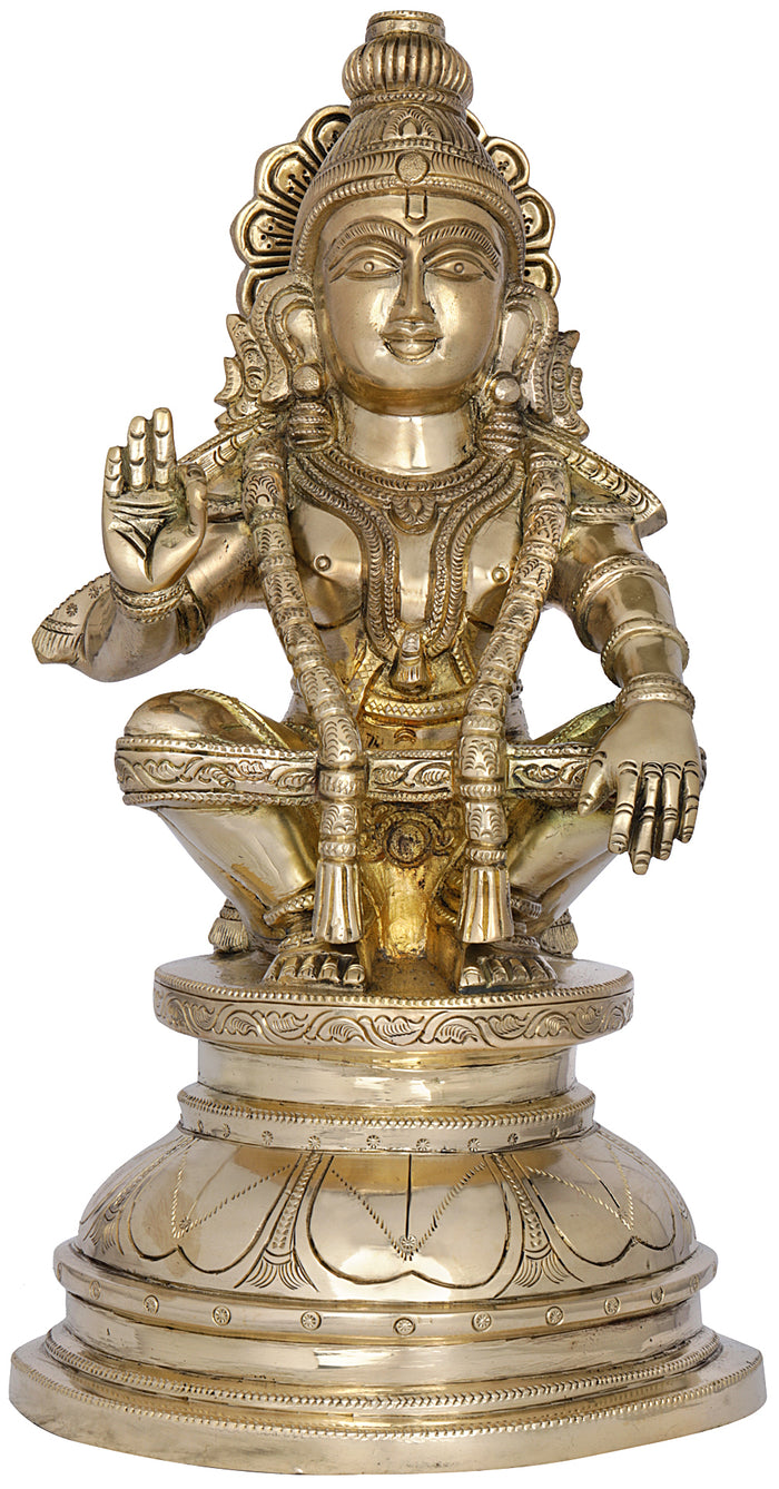 12" Ayyappan Brass Statue Handmade for Pooja