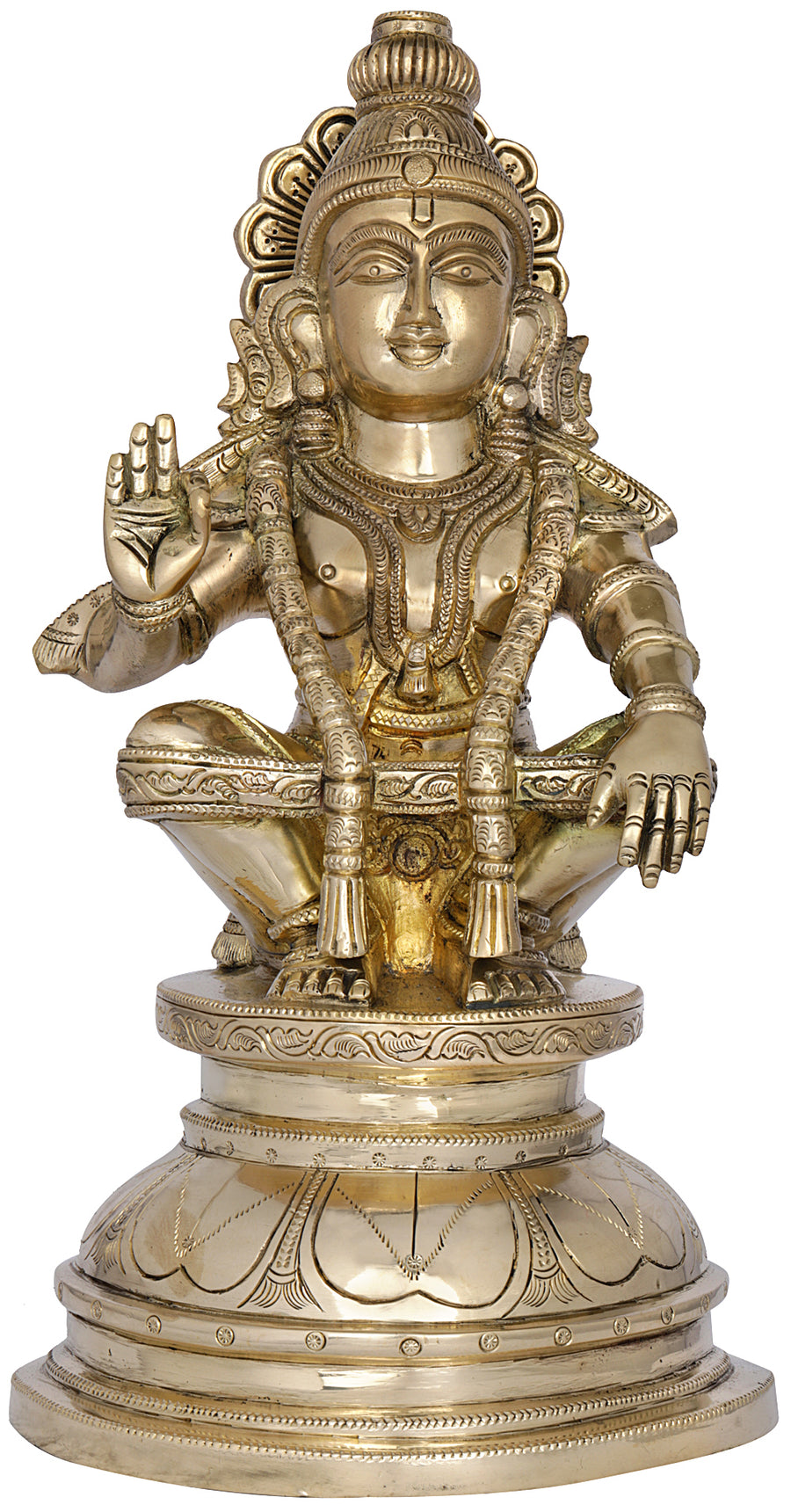 12" Ayyappan Brass Statue Handmade for Pooja