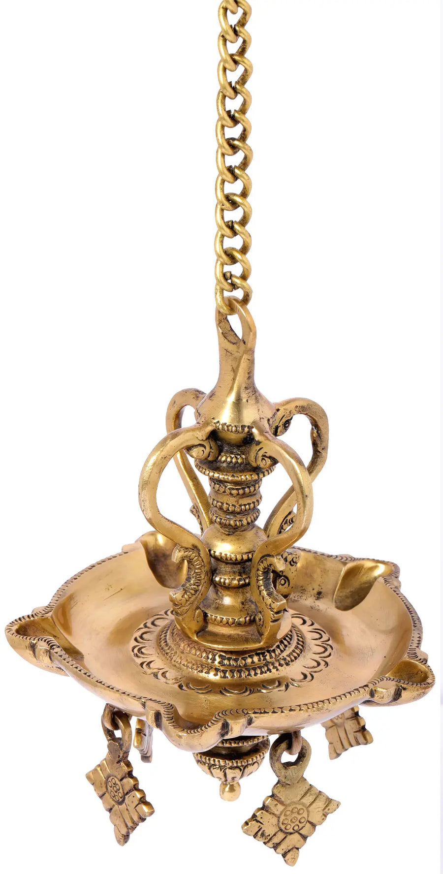 6" Brass Five Wicks Roof Hanging Lamp with Diamond Shaped Danglers