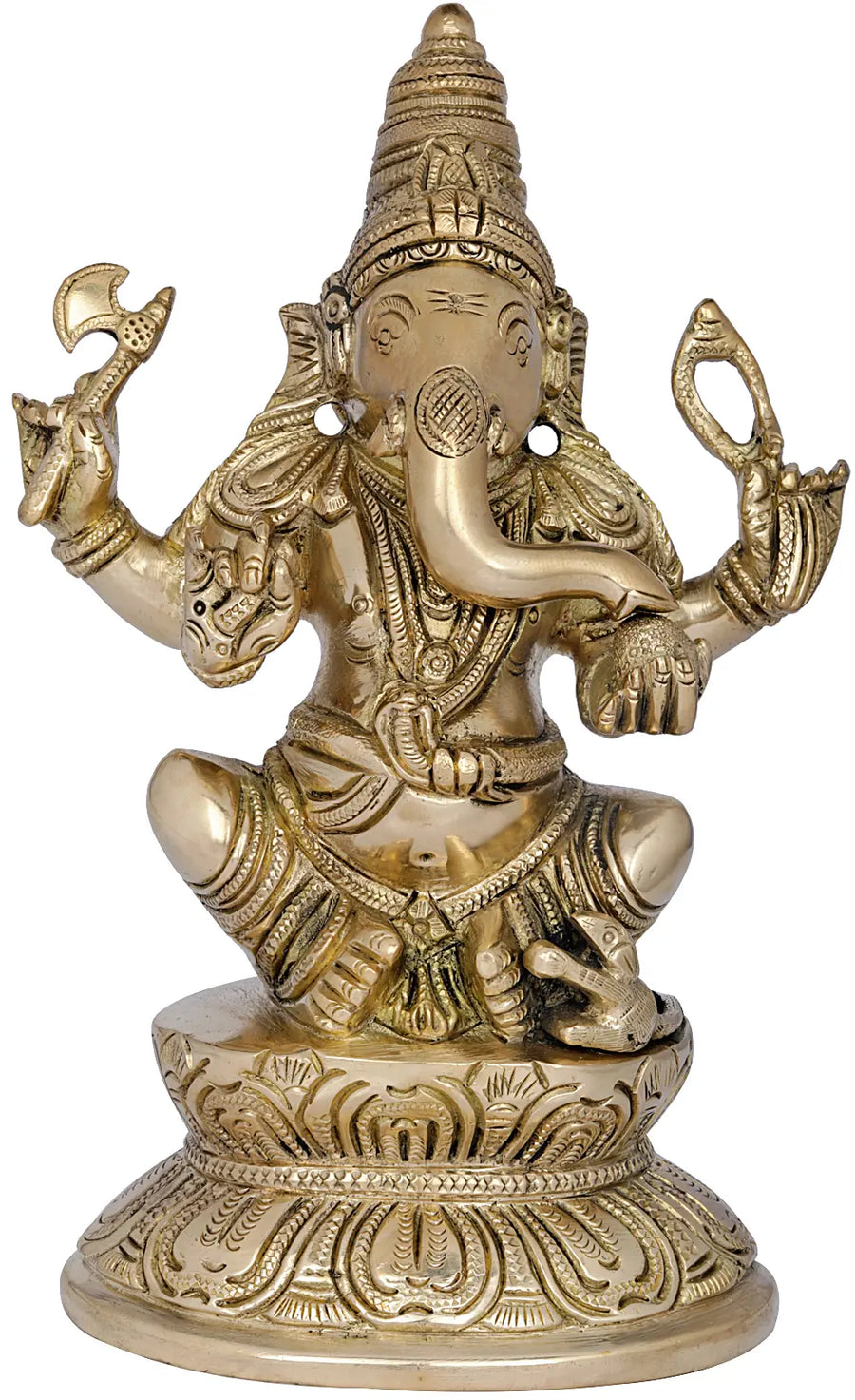 7" Handmade Bhagawan Ganesha Brass Idol for Pooja