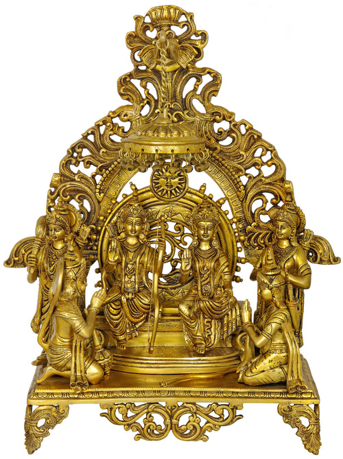 23" Rama Durbar with Dangling Parasol Brass Statue Handmade