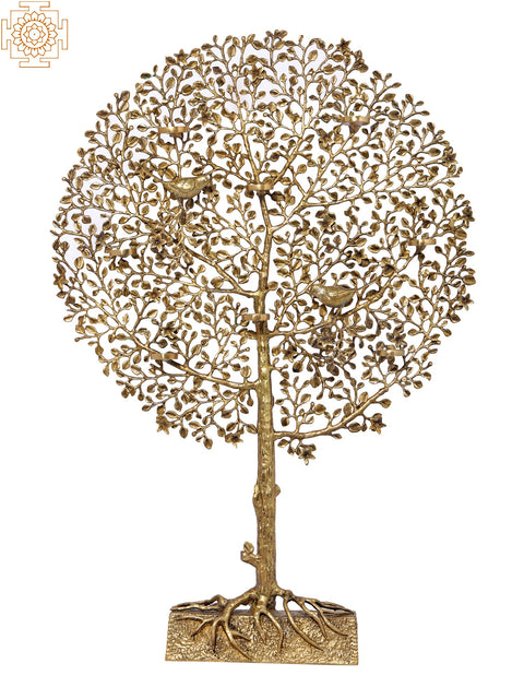 Large Awesome Tree with Eight Wax Lamp Holders and Birds Perched on it