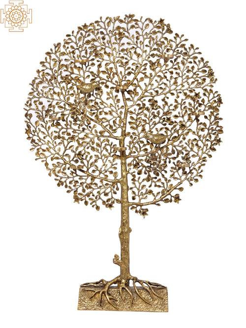 Large Brass Tree with Eight Lamp Holders and Birds Sculpture