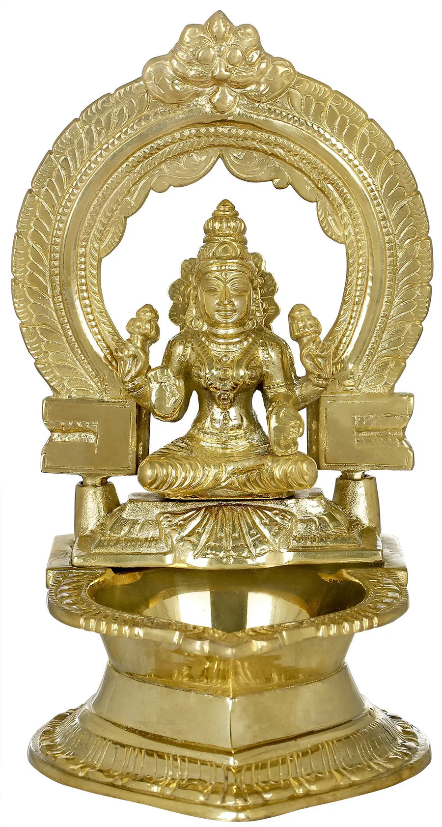 8" Handmade Brass Oil Lamp Goddess Lakshmi Statue