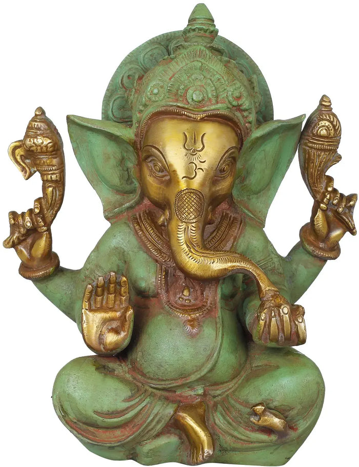 8" Lord Ganesha Abhay Mudra Brass Statue Handmade