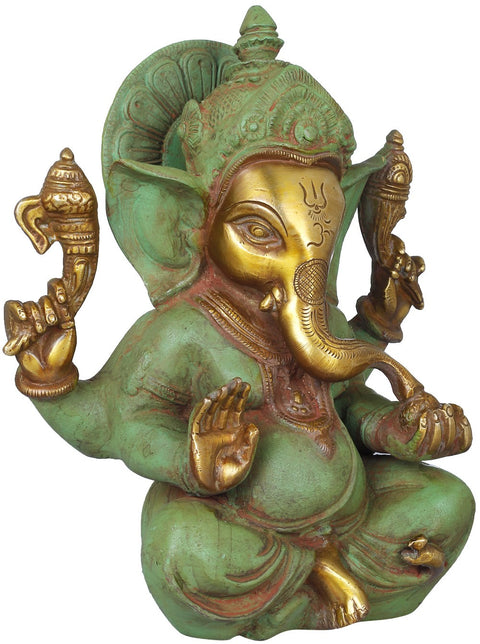 8" Lord Ganesha in Abhay Mudra In Brass | Handmade | Made In India