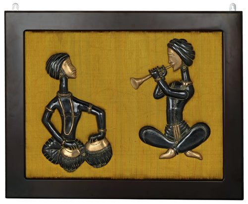 Two Musician Brass Wall Hanging with Frame