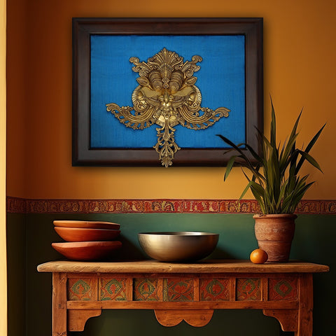 23" Kirtimukha Wall Hanging with Frame In Brass | Handmade | Made In India