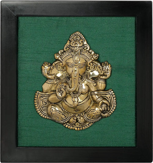 Framed Lord Ganesha Aashirwad Mudra Brass Wall Hanging