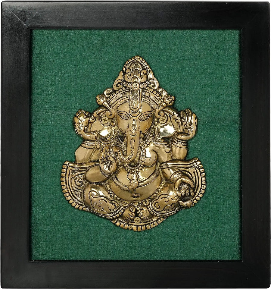 Framed Lord Ganesha Aashirwad Mudra Brass Wall Hanging