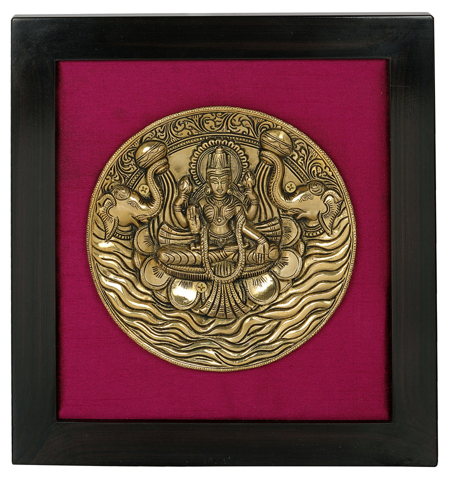 Gajalakshmi Brass Wall Hanging with Frame