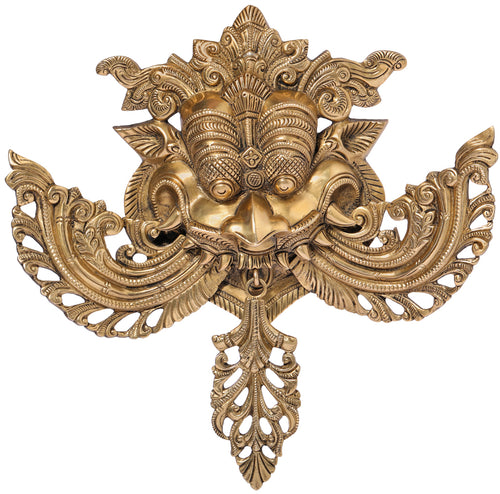 18" Brass Kirtimukha Wall Hanging Handmade with Protruding Fangs