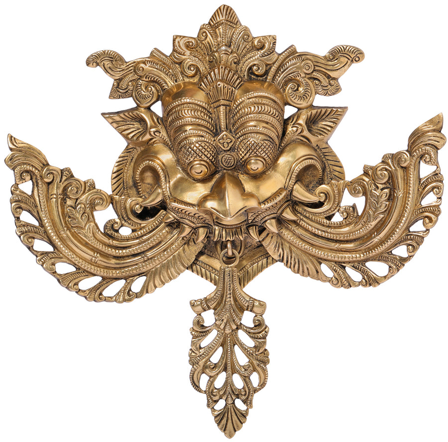 18" Brass Kirtimukha Wall Hanging Handmade with Protruding Fangs
