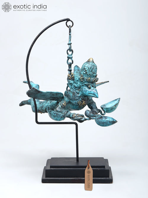 15" Brass Flying Garuda Oil Lamp with Three Wicks