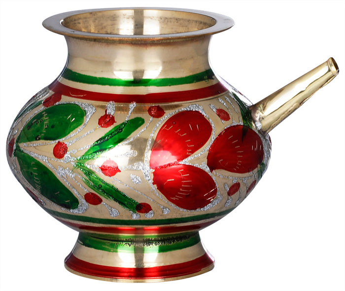Handmade Brass Colourful Ritual Kettle for Pooja