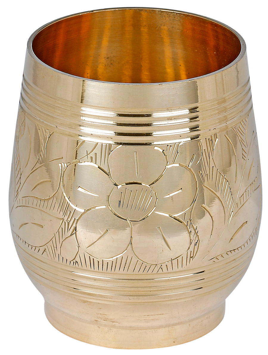 Brass Glass with Flower Design for Home Decor