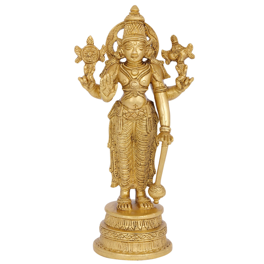 8" Handmade Lord Vishnu Brass Statue with Gada
