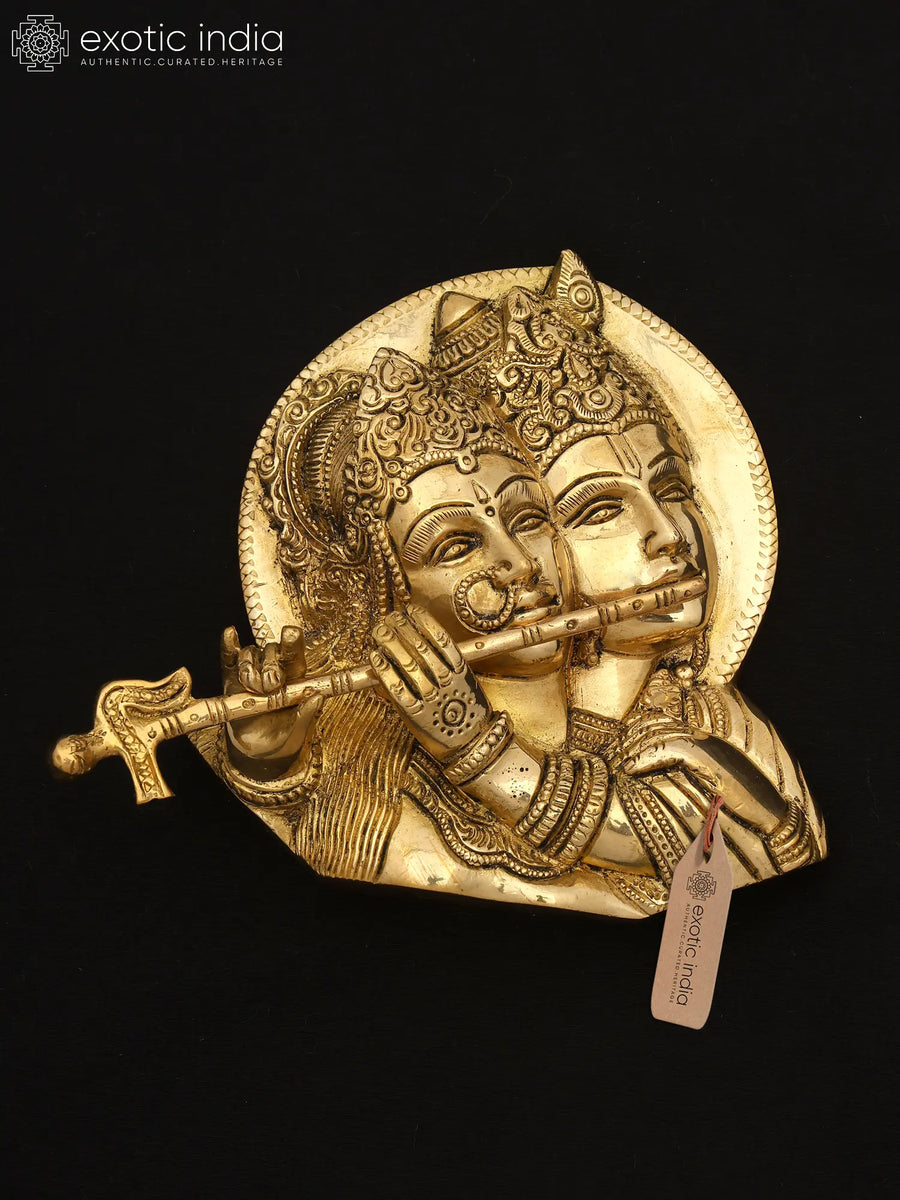 5" Radha Krishna Flute Brass Wall Hanging Statue Handmade