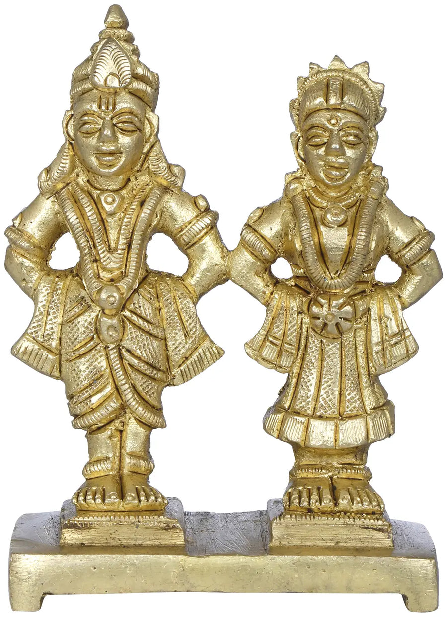 3" Lord Vitthal and Rukmini Brass Statue Handmade