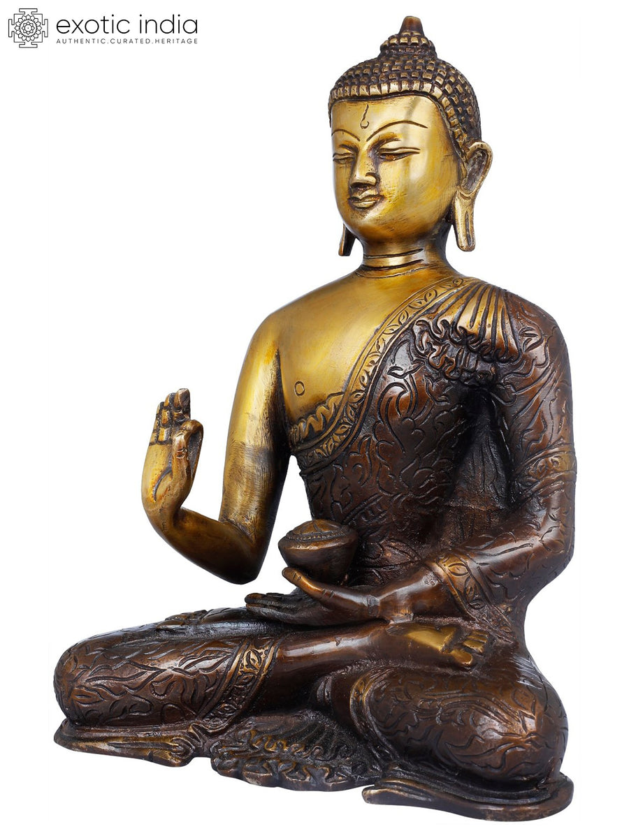 8" Handmade Shakyamuni Buddha Brass Statue for Pooja