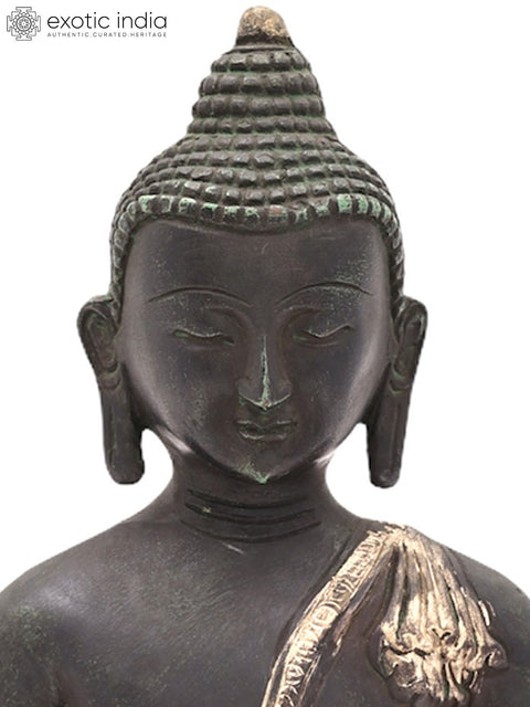 8" Tibetan Buddhist Bhumisparsha Buddha in Brass | Handmade | Made In India