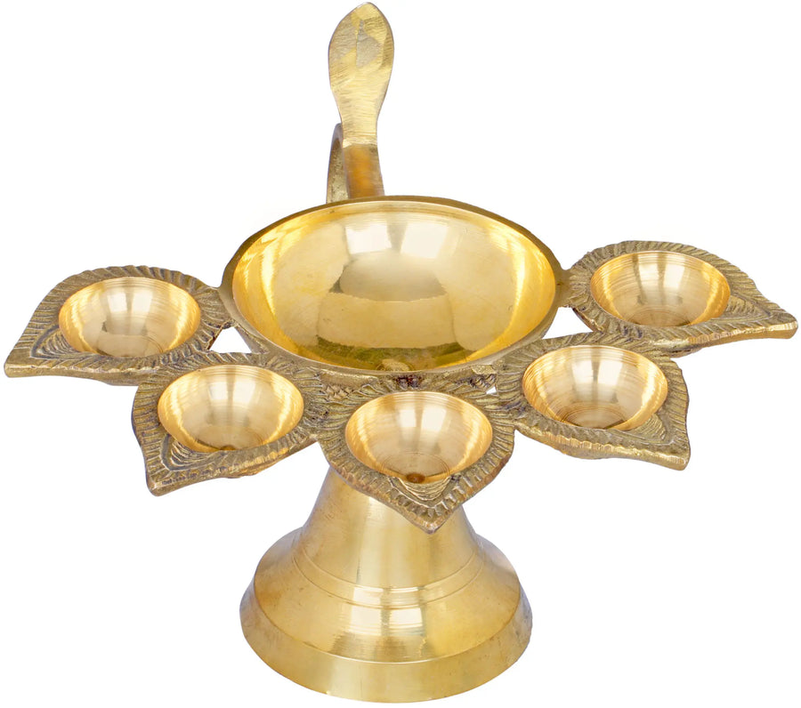 3" Five Wicks Brass Aarti Lamp Handmade