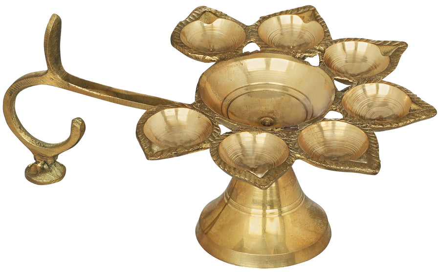 9" Handmade Brass Seven Wicks Aarti Lamp for Pooja