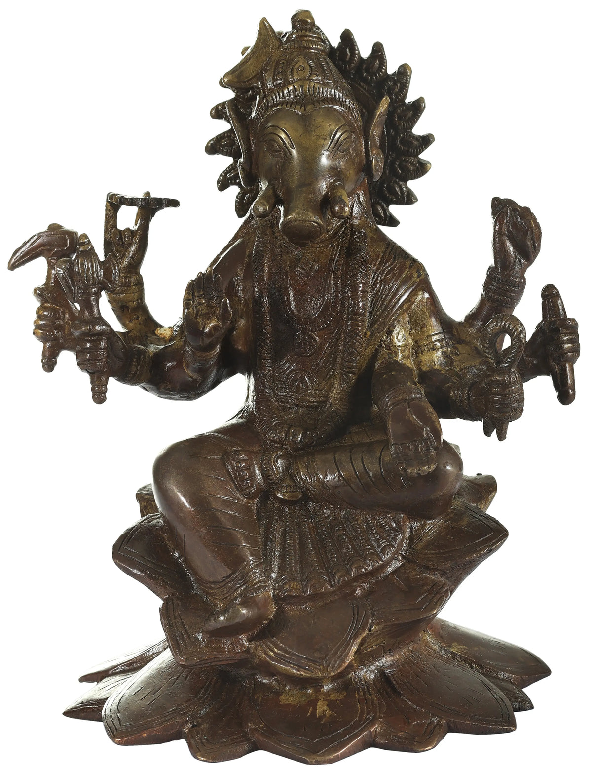 8" Goddess Varahi With Crescent Moon on Head In Brass | Handmade | Made In India